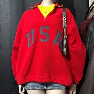 90s Polo Ralph Lauren Red USA Fleece Quarter Zip Sweatshirt